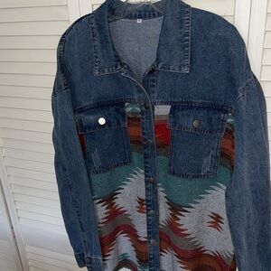 Denim Jacket with Southwestern Pattern